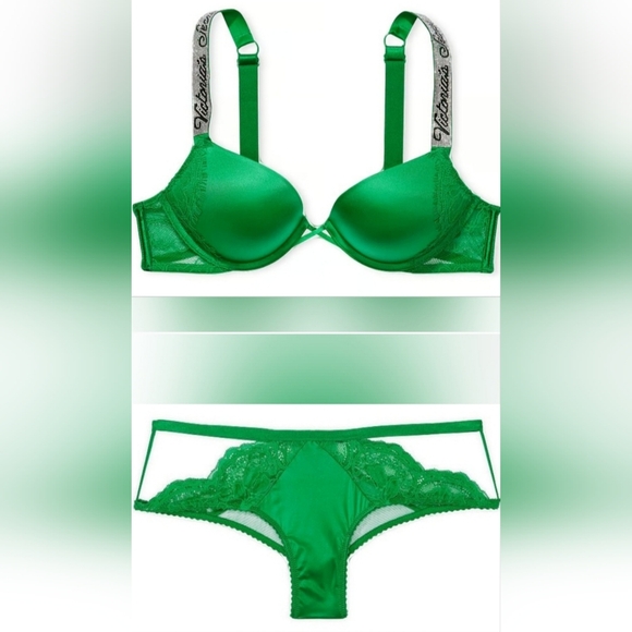 32A/XS Victoria's Secret Bombshell Shine Strap Panty Set Christmas - Picture 1 of 3
